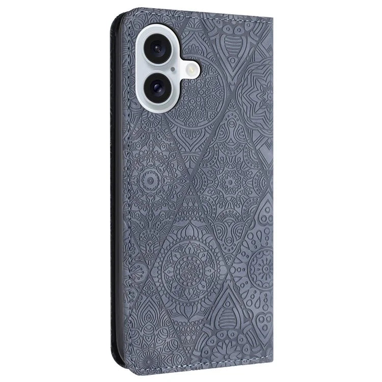 For iPhone 16 Case Imprinted Flower Wallet Stand Leather Phone Cover
