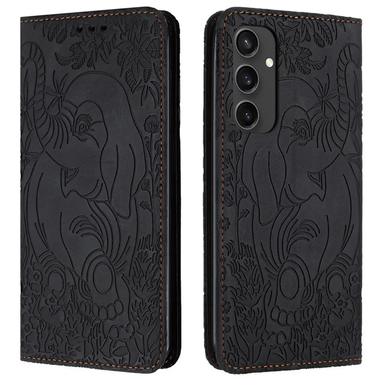For Samsung Galaxy S24 FE Case PU Leather Wallet Phone Cover Elephant Pattern