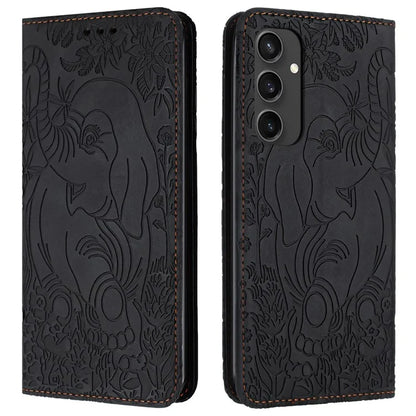 For Samsung Galaxy S24 FE Case PU Leather Wallet Phone Cover Elephant Pattern
