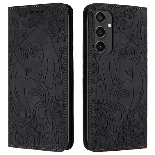 For Samsung Galaxy S24 FE Case PU Leather Wallet Phone Cover Elephant Pattern