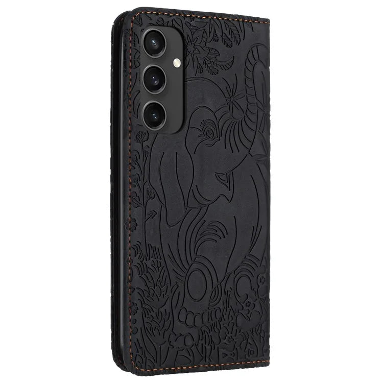 For Samsung Galaxy S24 FE Case PU Leather Wallet Phone Cover Elephant Pattern