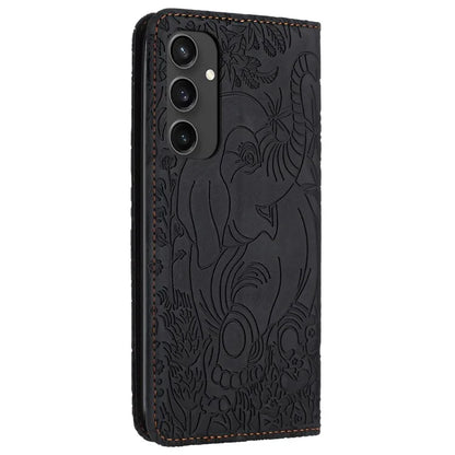 For Samsung Galaxy S24 FE Case PU Leather Wallet Phone Cover Elephant Pattern