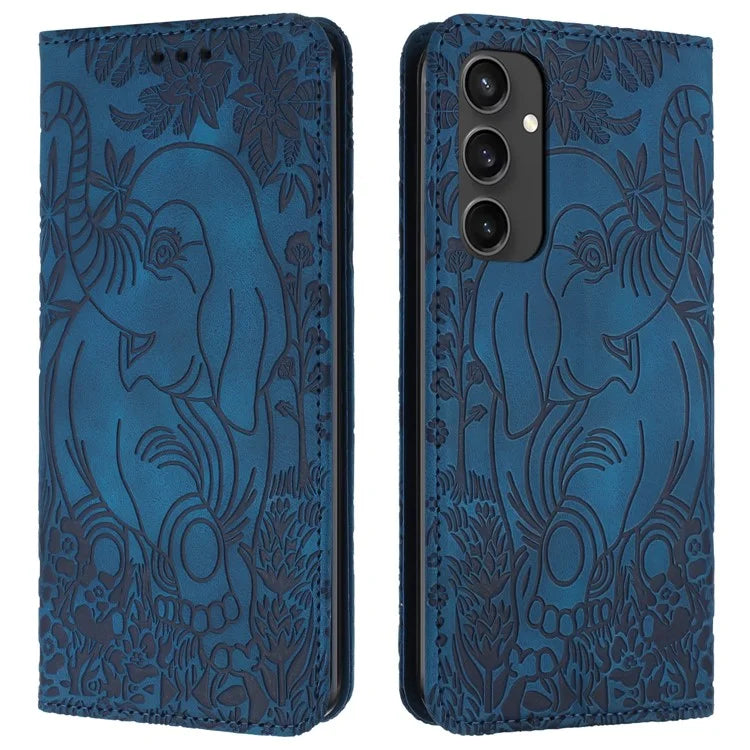 For Samsung Galaxy S24 FE Case PU Leather Wallet Phone Cover Elephant Pattern
