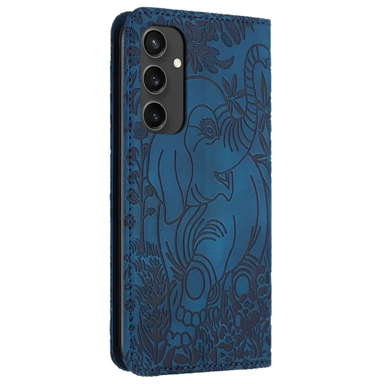 For Samsung Galaxy S24 FE Case PU Leather Wallet Phone Cover Elephant Pattern