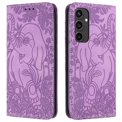 For Samsung Galaxy S24 FE Case PU Leather Wallet Phone Cover Elephant Pattern