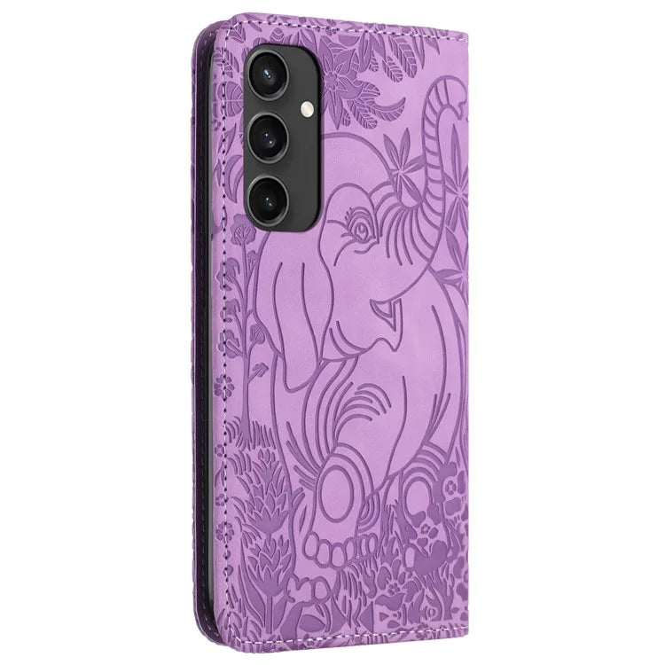 For Samsung Galaxy S24 FE Case PU Leather Wallet Phone Cover Elephant Pattern