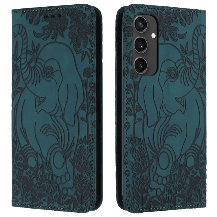 For Samsung Galaxy S24 FE Case PU Leather Wallet Phone Cover Elephant Pattern