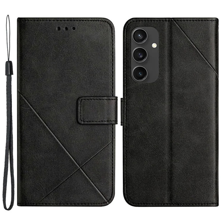 For Samsung Galaxy S24 FE Leather Case Line Pattern Wallet Phone Cover