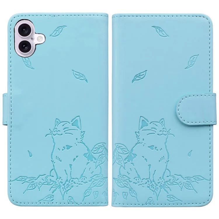 For iPhone 16 Case Wallet Cat Pattern Imprinted Leather Phone Cover