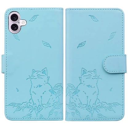 For iPhone 16 Case Wallet Cat Pattern Imprinted Leather Phone Cover
