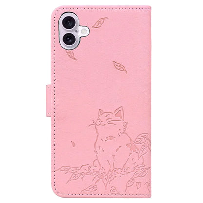 For iPhone 16 Case Wallet Cat Pattern Imprinted Leather Phone Cover