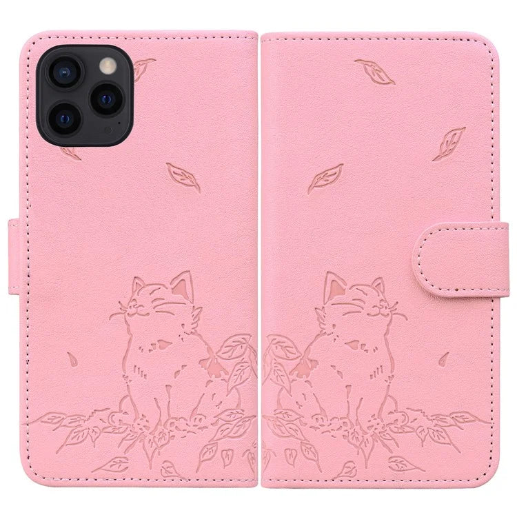 For iPhone 16 Pro Case Wallet Cat Pattern Imprinted Leather Phone Cover
