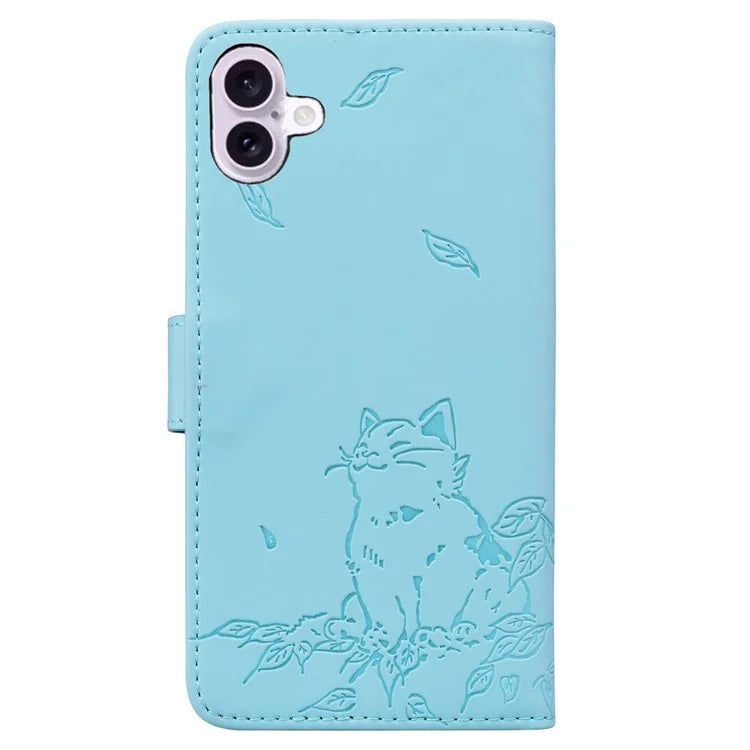For iPhone 16 Plus Case Wallet Cat Pattern Imprinted Leather Phone Cover
