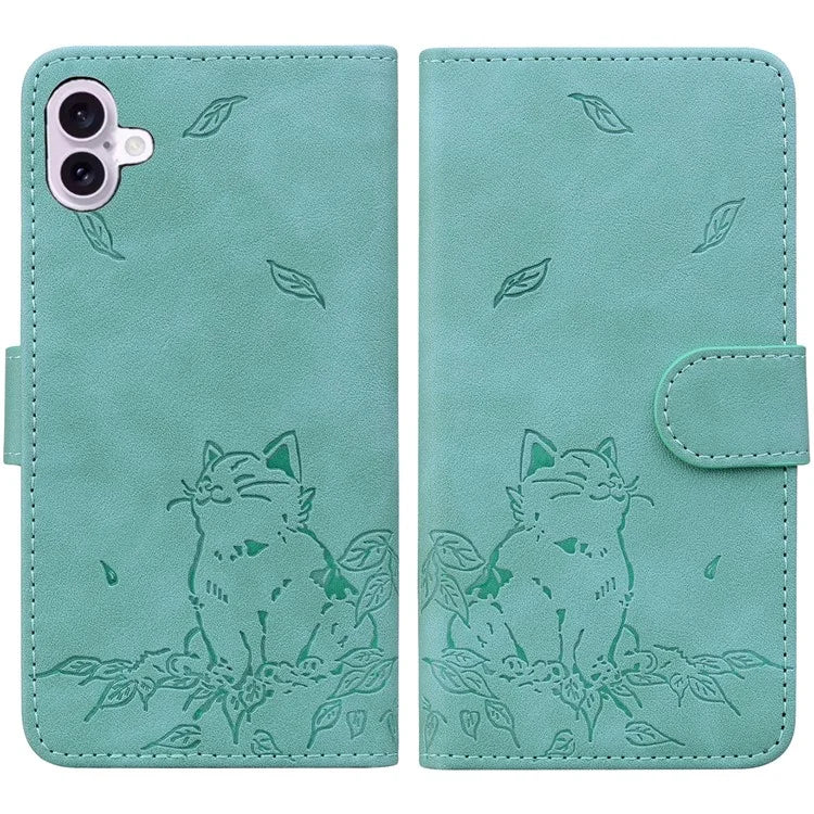 For iPhone 16 Plus Case Wallet Cat Pattern Imprinted Leather Phone Cover