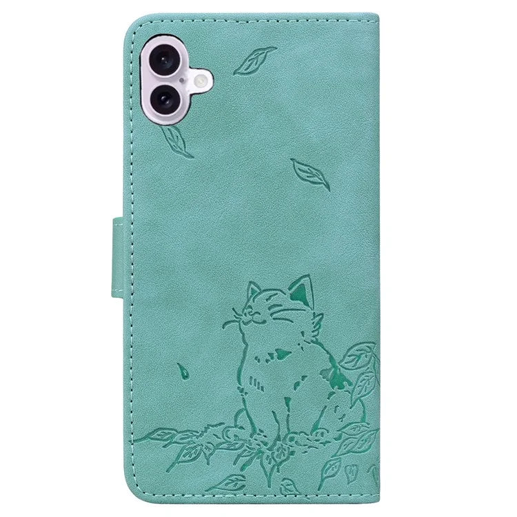For iPhone 16 Plus Case Wallet Cat Pattern Imprinted Leather Phone Cover