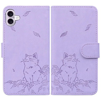 For iPhone 16 Plus Case Wallet Cat Pattern Imprinted Leather Phone Cover