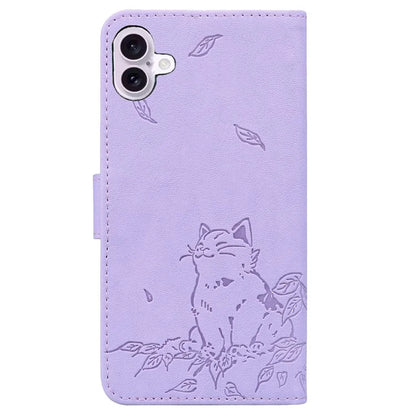 For iPhone 16 Plus Case Wallet Cat Pattern Imprinted Leather Phone Cover