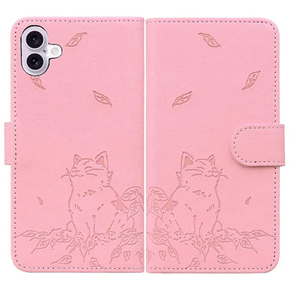 For iPhone 16 Plus Case Wallet Cat Pattern Imprinted Leather Phone Cover
