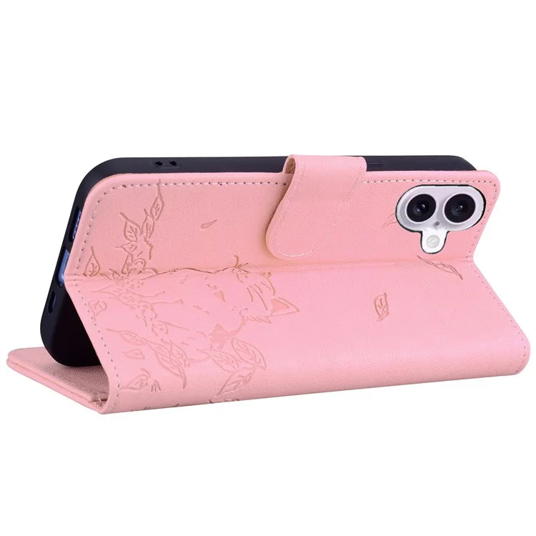 For iPhone 16 Plus Case Wallet Cat Pattern Imprinted Leather Phone Cover