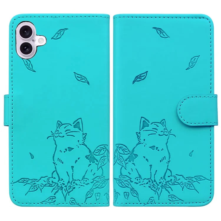 For iPhone 16 Plus Case Wallet Cat Pattern Imprinted Leather Phone Cover
