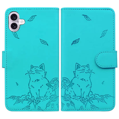 For iPhone 16 Plus Case Wallet Cat Pattern Imprinted Leather Phone Cover