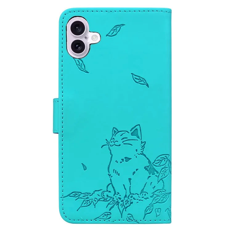 For iPhone 16 Plus Case Wallet Cat Pattern Imprinted Leather Phone Cover