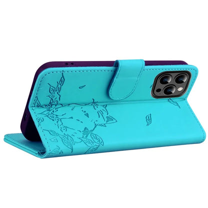 For iPhone 15 Pro Case Wallet Cat Pattern Imprinted Leather Phone Cover