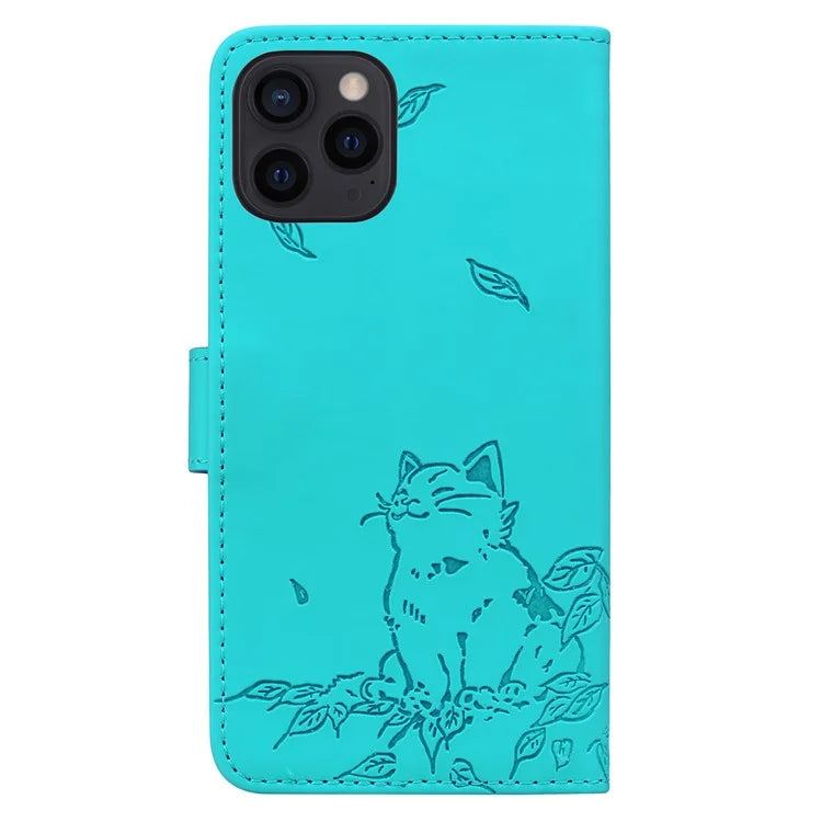 For iPhone 15 Pro Case Wallet Cat Pattern Imprinted Leather Phone Cover