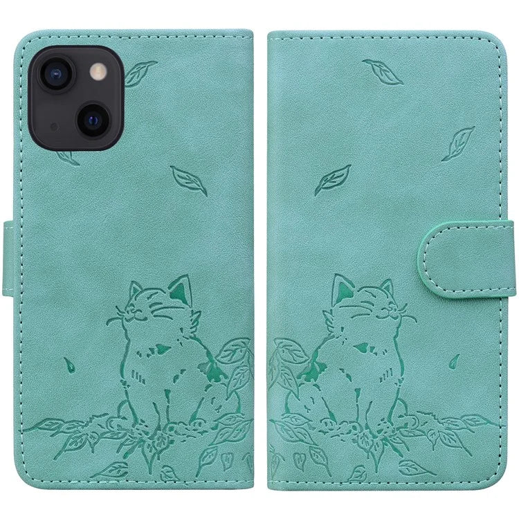 For iPhone 15 Plus Case Wallet Cat Pattern Imprinted Leather Phone Cover