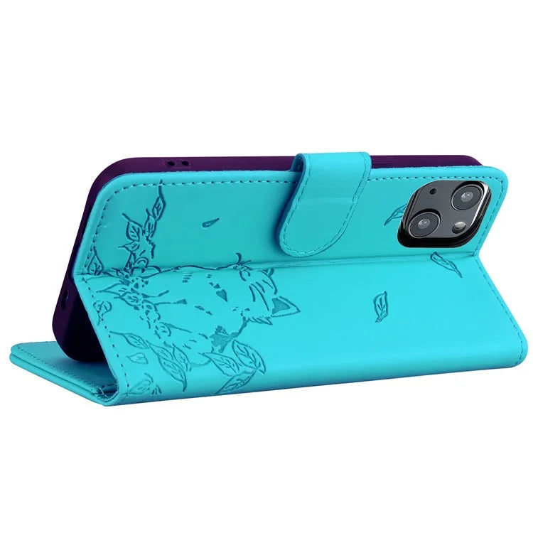For iPhone 15 Plus Case Wallet Cat Pattern Imprinted Leather Phone Cover