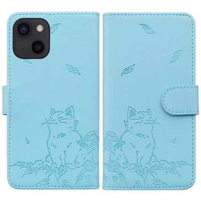 For iPhone 15 Plus Case Wallet Cat Pattern Imprinted Leather Phone Cover