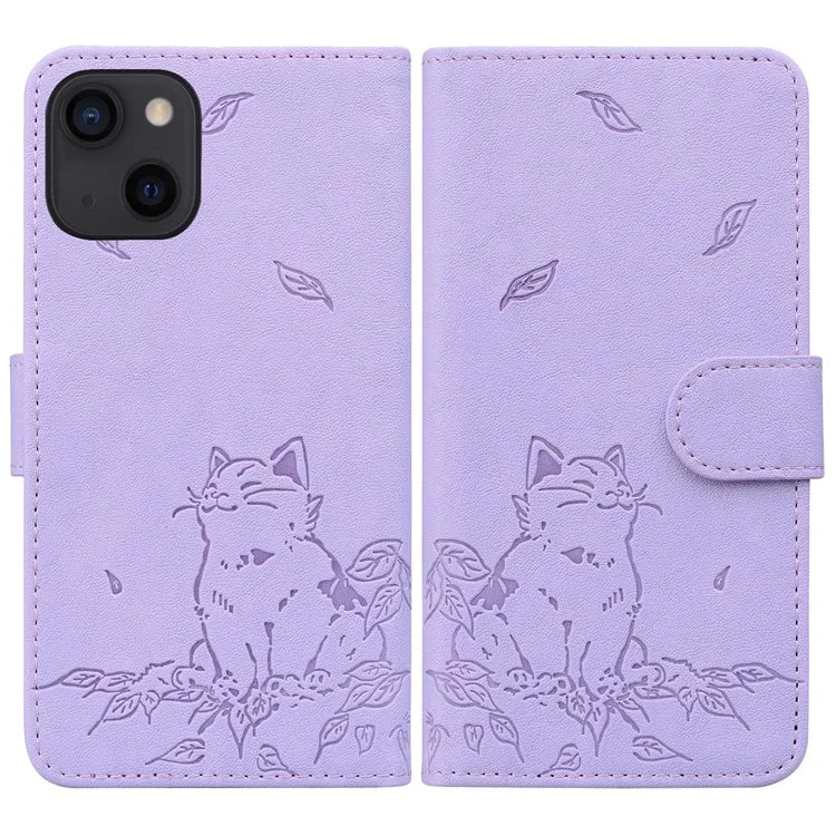 For iPhone 15 Plus Case Wallet Cat Pattern Imprinted Leather Phone Cover