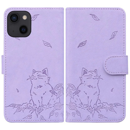 For iPhone 15 Plus Case Wallet Cat Pattern Imprinted Leather Phone Cover