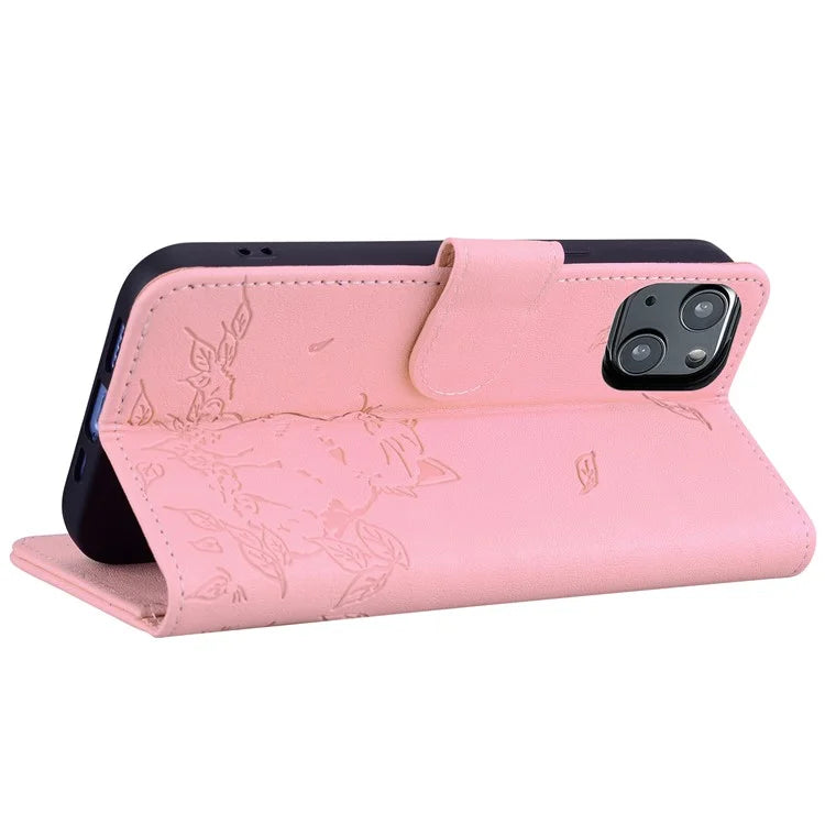 For iPhone 15 Plus Case Wallet Cat Pattern Imprinted Leather Phone Cover