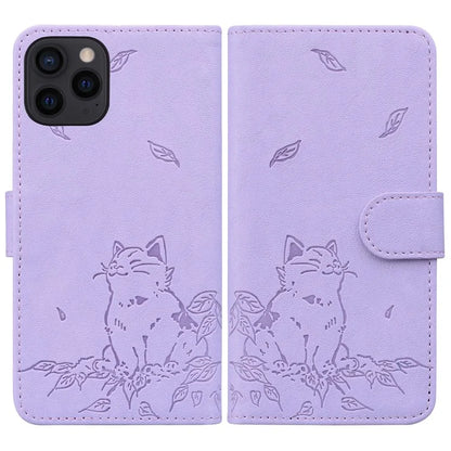 For iPhone 15 Pro Max Case Wallet Cat Pattern Imprinted Leather Phone Cover