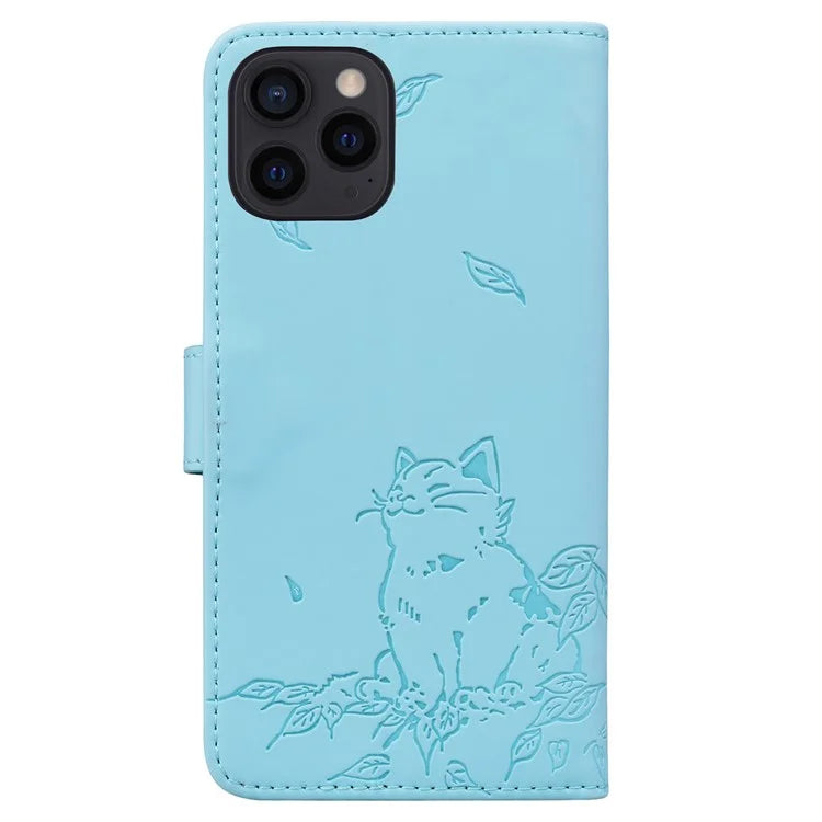 For iPhone 15 Pro Max Case Wallet Cat Pattern Imprinted Leather Phone Cover
