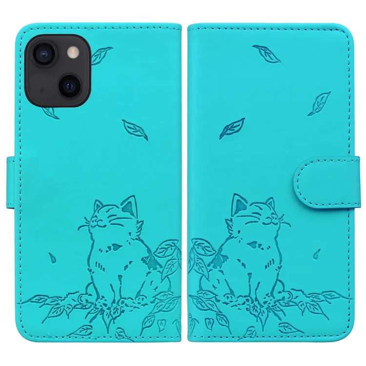 For iPhone 15 Case Wallet Cat Pattern Imprinted Leather Phone Cover