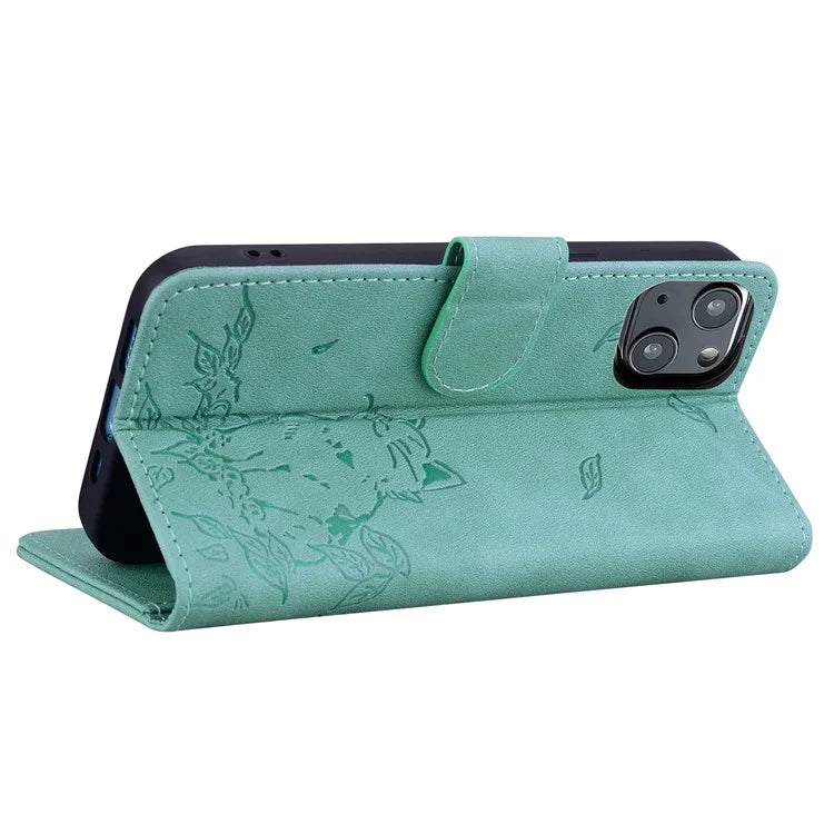 For iPhone 15 Case Wallet Cat Pattern Imprinted Leather Phone Cover