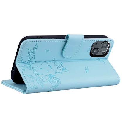For iPhone 15 Case Wallet Cat Pattern Imprinted Leather Phone Cover