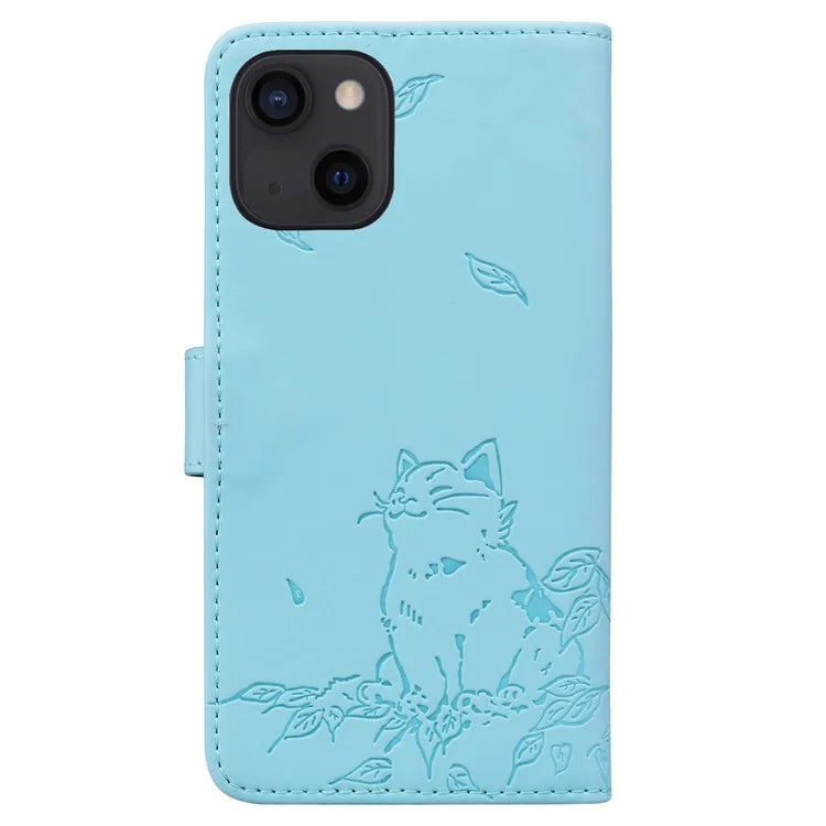 For iPhone 15 Case Wallet Cat Pattern Imprinted Leather Phone Cover
