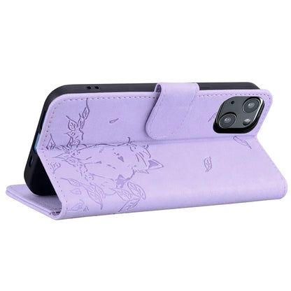For iPhone 15 Case Wallet Cat Pattern Imprinted Leather Phone Cover