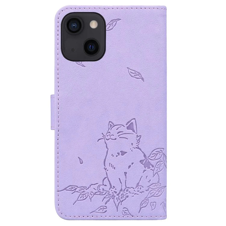 For iPhone 15 Case Wallet Cat Pattern Imprinted Leather Phone Cover