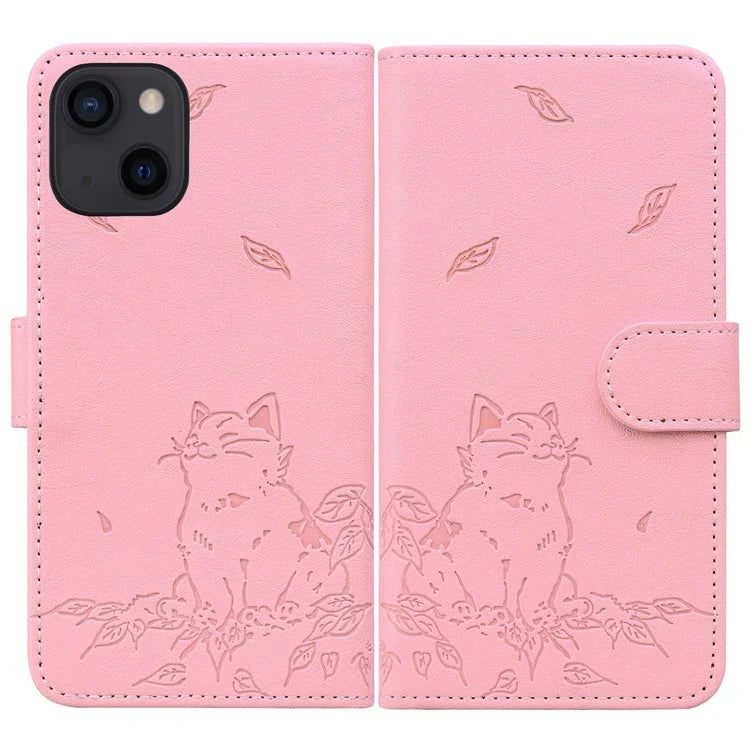 For iPhone 15 Case Wallet Cat Pattern Imprinted Leather Phone Cover