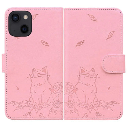 For iPhone 15 Case Wallet Cat Pattern Imprinted Leather Phone Cover