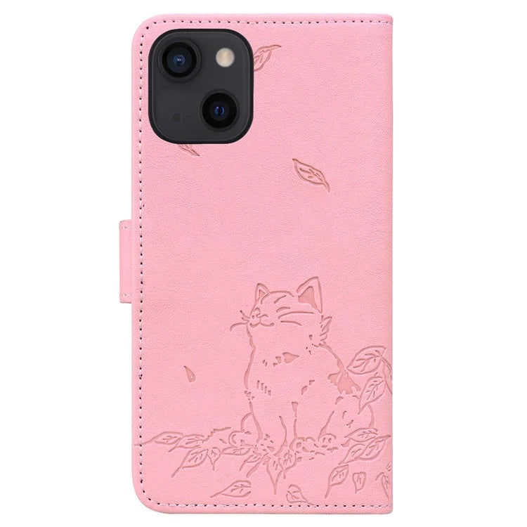For iPhone 15 Case Wallet Cat Pattern Imprinted Leather Phone Cover