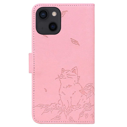 For iPhone 15 Case Wallet Cat Pattern Imprinted Leather Phone Cover