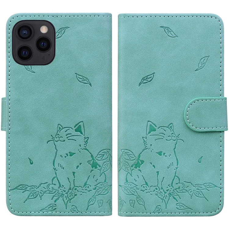 For iPhone 14 Pro Max Case Wallet Cat Pattern Imprinted Leather Phone Cover