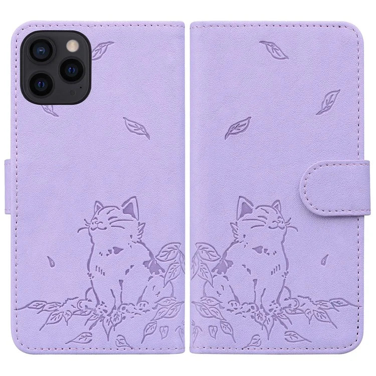 For iPhone 14 Pro Case Wallet Cat Pattern Imprinted Leather Phone Cover