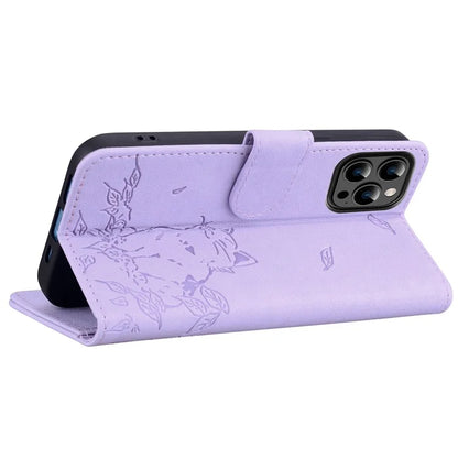 For iPhone 14 Pro Case Wallet Cat Pattern Imprinted Leather Phone Cover