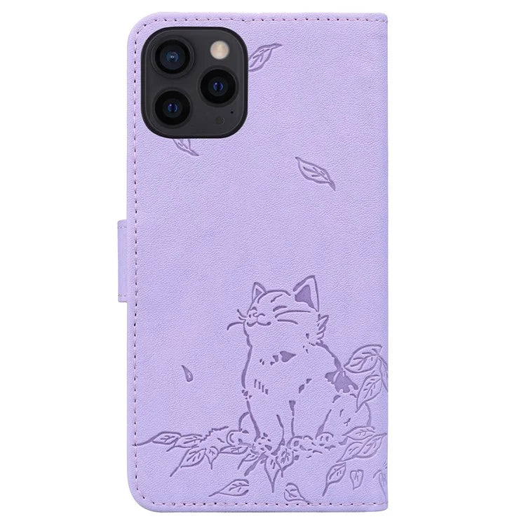 For iPhone 14 Pro Case Wallet Cat Pattern Imprinted Leather Phone Cover